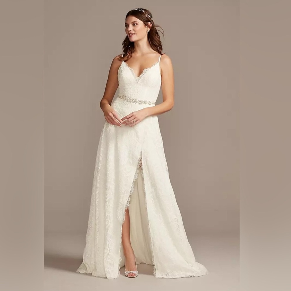 MELISSA SWEET LEAFY LACE VNECK A-LINE DRESS WEDDING DRESS WOMENS 16W